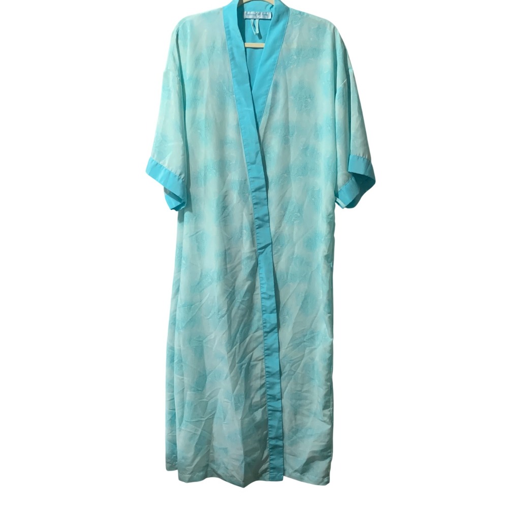 Contessa Di Roma Turquoise Paisley Kimono Robe Large Medium Maxi Loungewear Flaw
